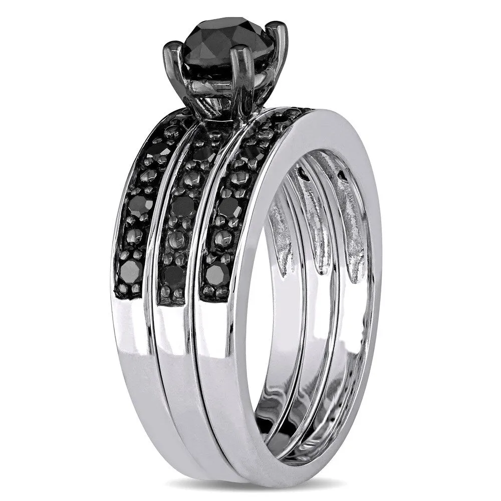 Miadora Sterling Silver 1 1/10ct TDW Black Diamond 3-Piece Bridal Set sold by Zulily product image thumbnail 2
