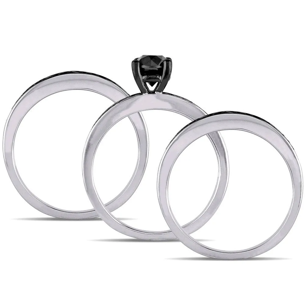 Miadora Sterling Silver 1 1/10ct TDW Black Diamond 3-Piece Bridal Set sold by Zulily product image thumbnail 5