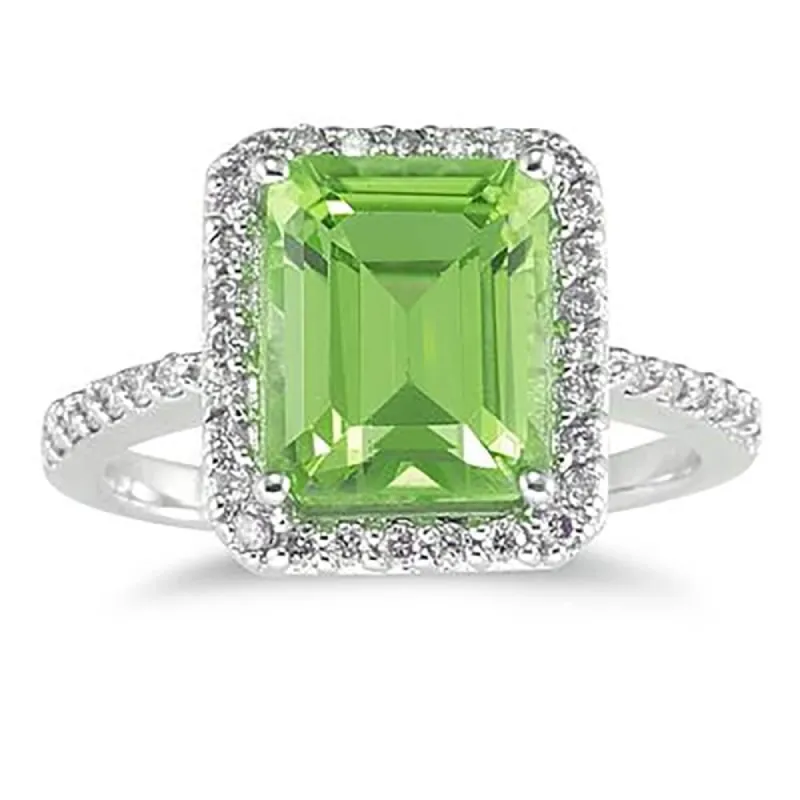 4 1/2 Carat Emerald Cut Peridot and Diamond Ring 14K White Gold sold by Zulily