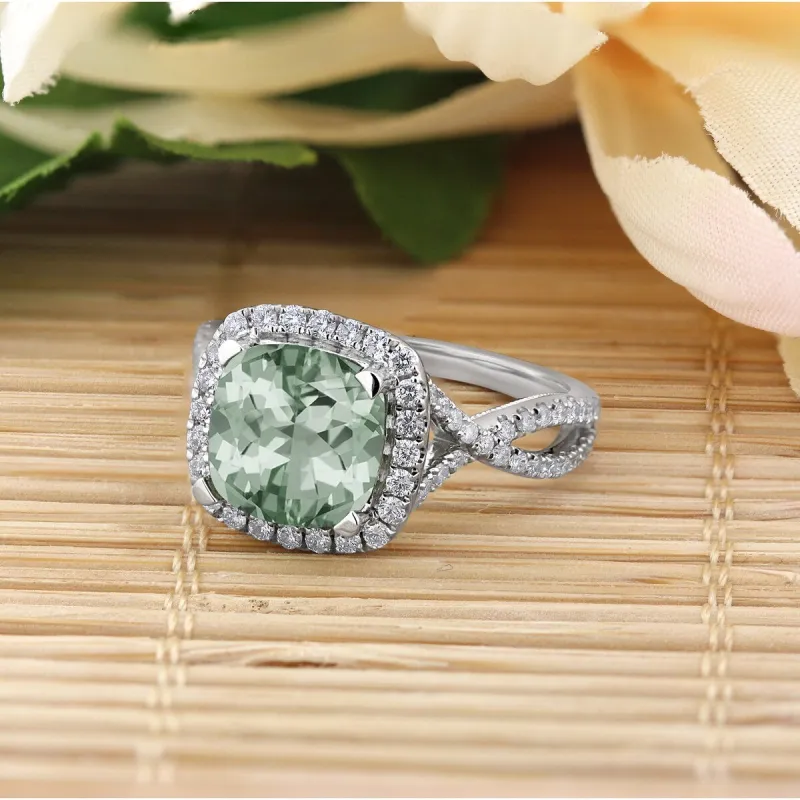 Auriya 1 7/8ct Cushion-cut Green Amethyst and Halo Diamond Engagement Ring 1/2cttw 14k Gold sold by Zulily