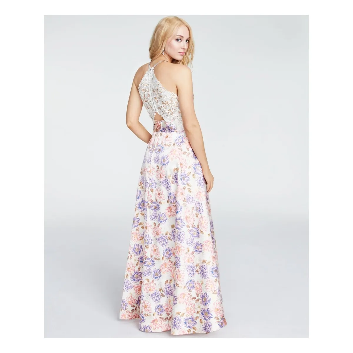 Speechless Women's Pocketed Floral Spaghetti Strap Sweetheart Neckline Full Length Fit Flare Formal Dress White Size 1 sold by Zulily product image thumbnail 2