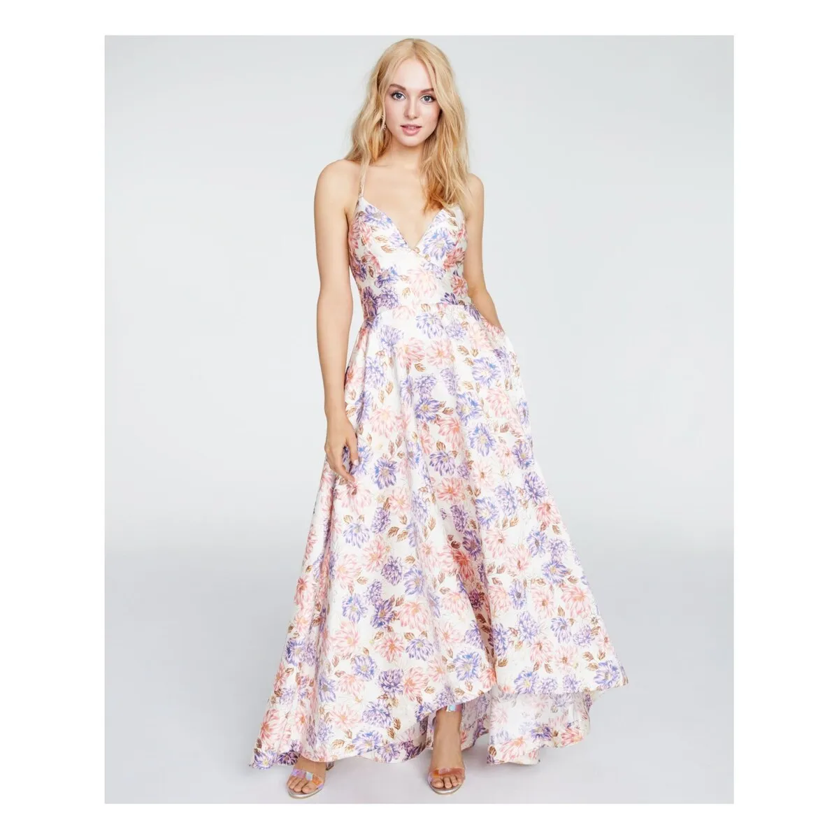 Speechless Women's Pocketed Floral Spaghetti Strap Sweetheart Neckline Full Length Fit Flare Formal Dress White Size 1 sold by Zulily