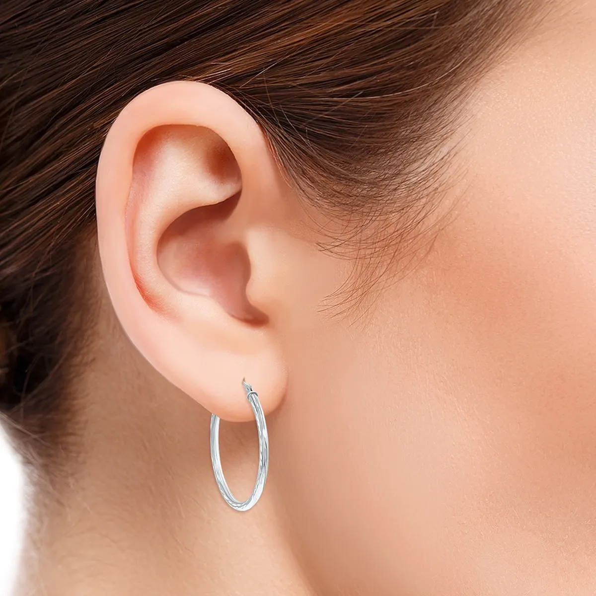 10K White Gold Shiny Diamond Cut Engraved Hoop Earrings (30mm) sold by Zulily product image thumbnail 3