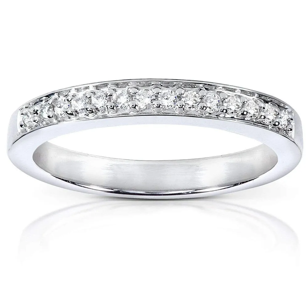 Annello by Kobelli 14k White Gold 1/8ct TDW Diamond Pave-set Womens Wedding Band sold by Zulily