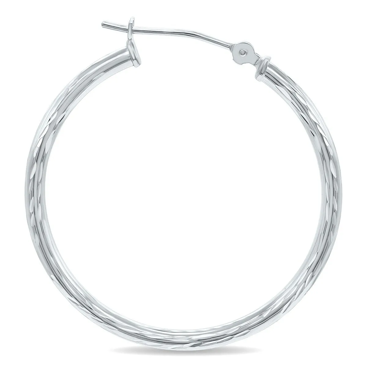 10K White Gold Shiny Diamond Cut Engraved Hoop Earrings (30mm) sold by Zulily product image thumbnail 2