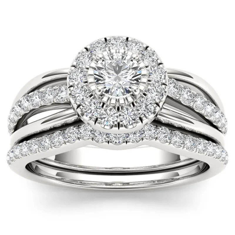 De Couer IGI Certified 14k White Gold 3/4ct TDW Diamond Halo Bridal Set - White H-I sold by Zulily