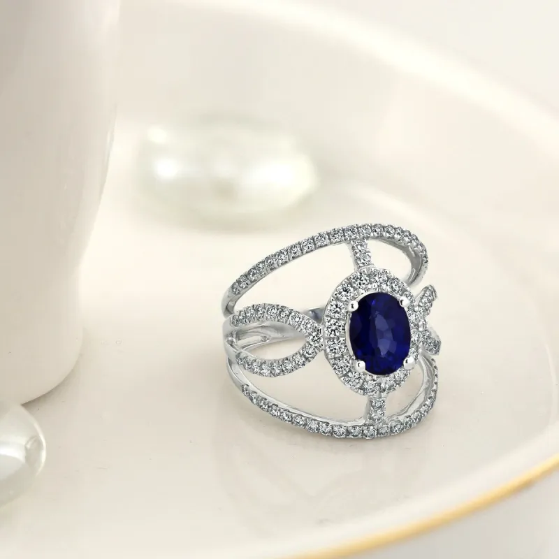 Auriya 18k Gold 1 1/2ct Oval Blue Sapphire and Diamond Ring 1.06ct TDW sold by Zulily
