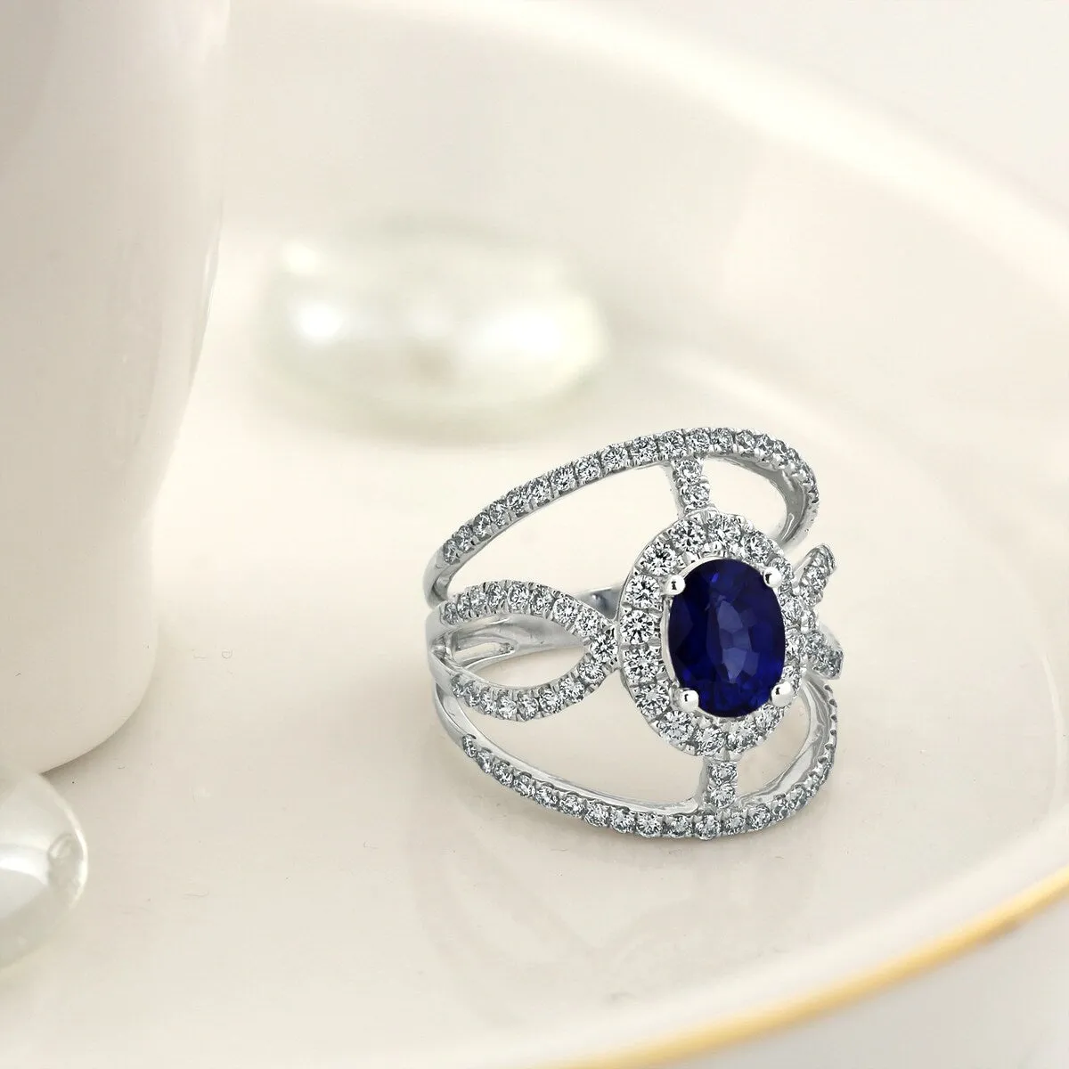 Auriya 18k Gold 1 1/2ct Oval Blue Sapphire and Diamond Ring 1.06ct TDW sold by Zulily