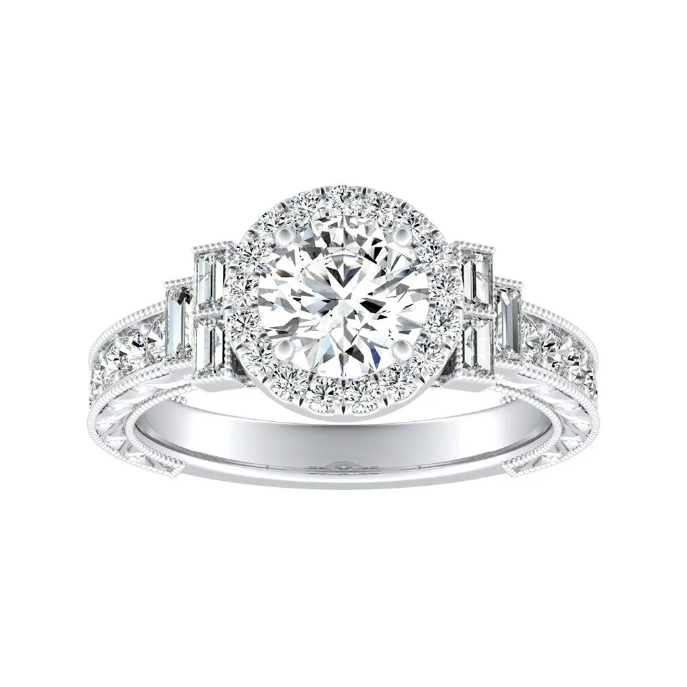 Auriya 14K Deco Vintage 3/4ct Moissanite Engagement Ring with 9/10ctw Halo Diamond sold by Zulily