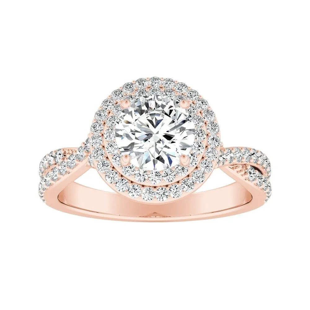 Auriya 14k Gold 3ct Round Moissanite and 3/8ct TDW Double Halo Diamond Engagement Ring sold by Zulily product image thumbnail 3