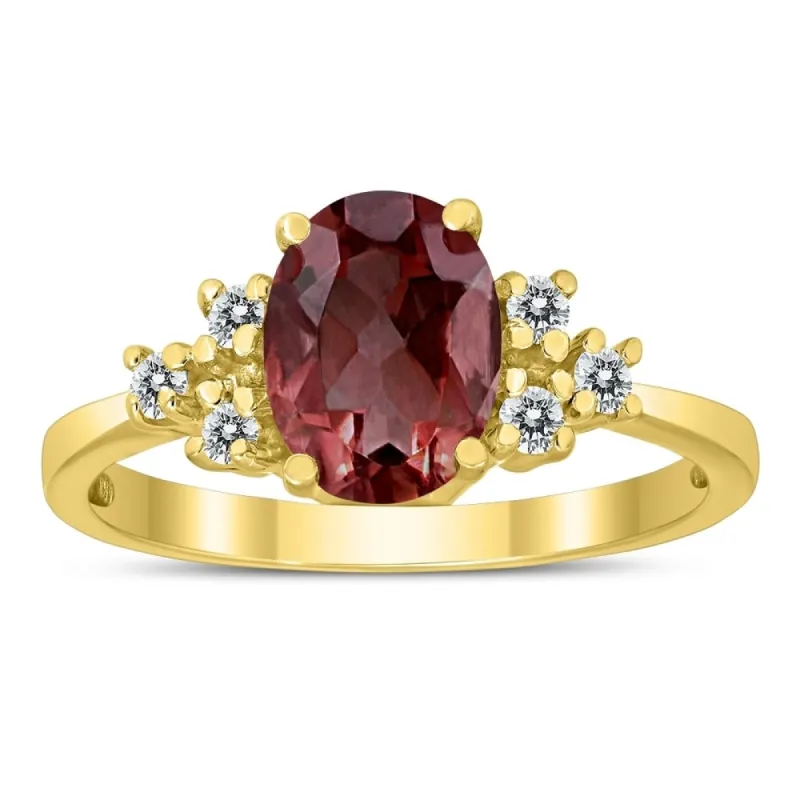8X6MM Garnet and Diamond Regal Ring in 10K Yellow Gold sold by Zulily