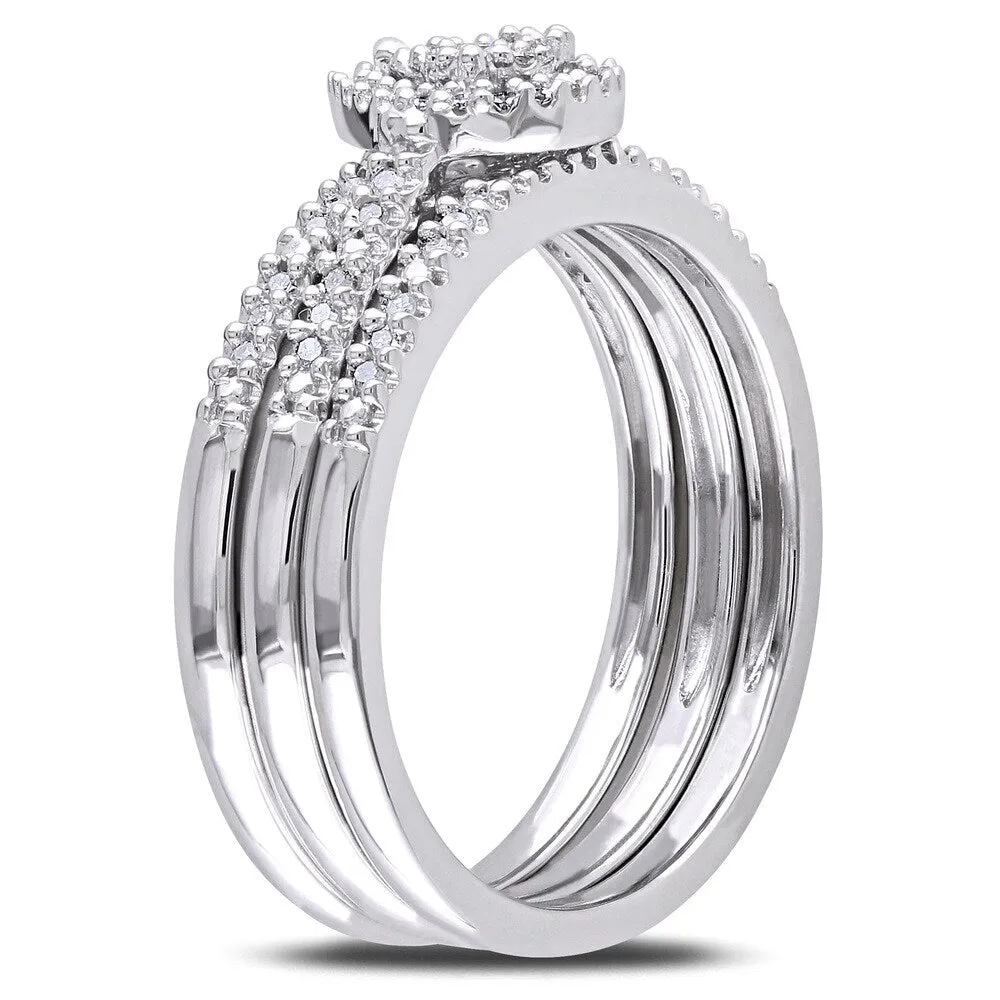 Miadora Sterling Silver 1/4ct TDW Diamond Teardrop Halo Engagement Ring 3-piece Bridal Set sold by Zulily product image thumbnail 2