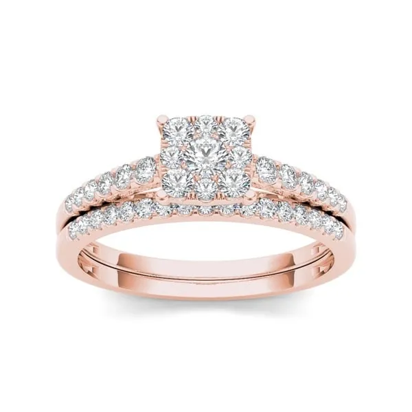 De Couer 10k Rose Gold 1/2ct TDW Diamond Cluster Engagement Ring Set - White sold by Zulily