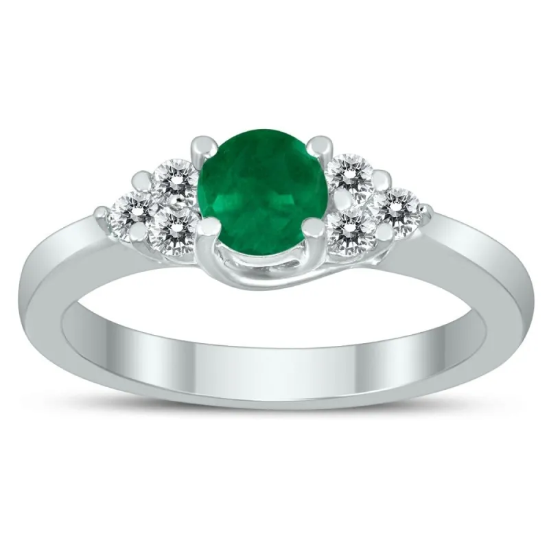 5MM Emerald and Diamond Cynthia Ring in 10K White Gold sold by Zulily