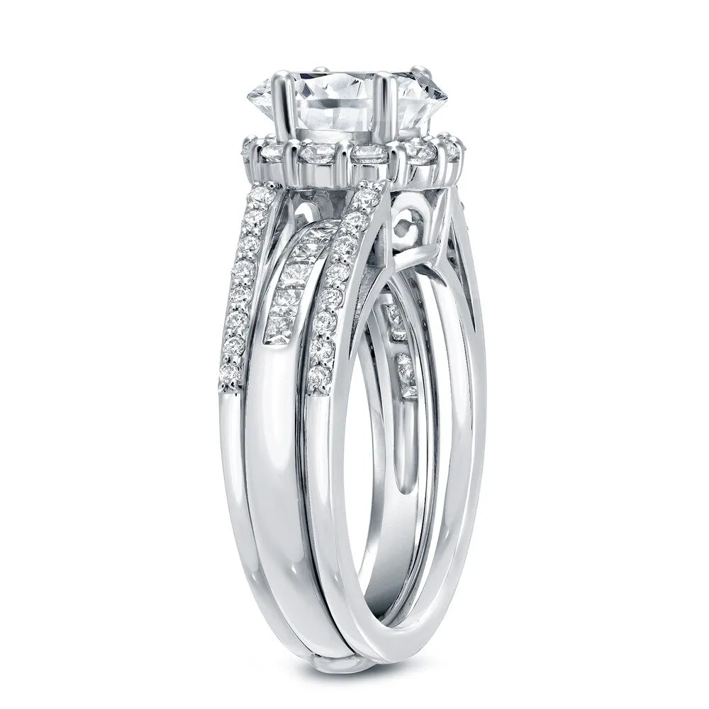 Auriya 14k Gold 2 carat TW Round Halo Insert Diamond Engagement Ring Bridal Set sold by Zulily product image thumbnail 2