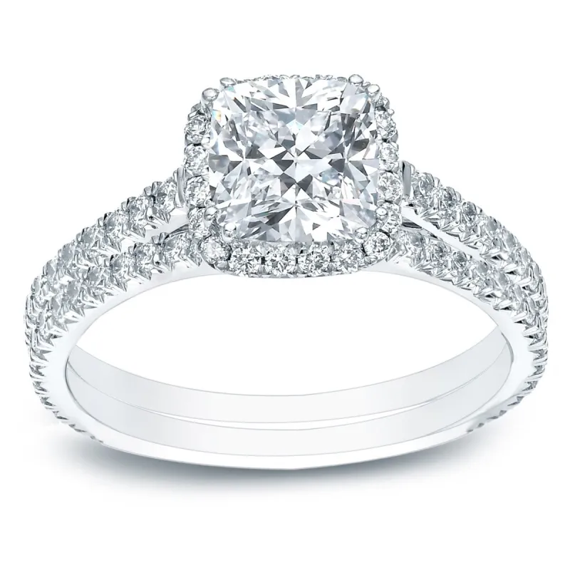 Auriya 2ctw Cushion-cut Halo Diamond Engagement Ring Set 14k Gold Certified sold by Zulily