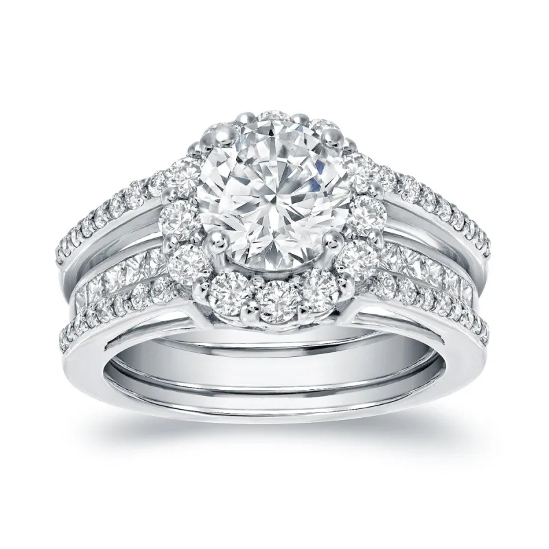 Auriya 14k Gold 2 carat TW Round Halo Insert Diamond Engagement Ring Bridal Set sold by Zulily