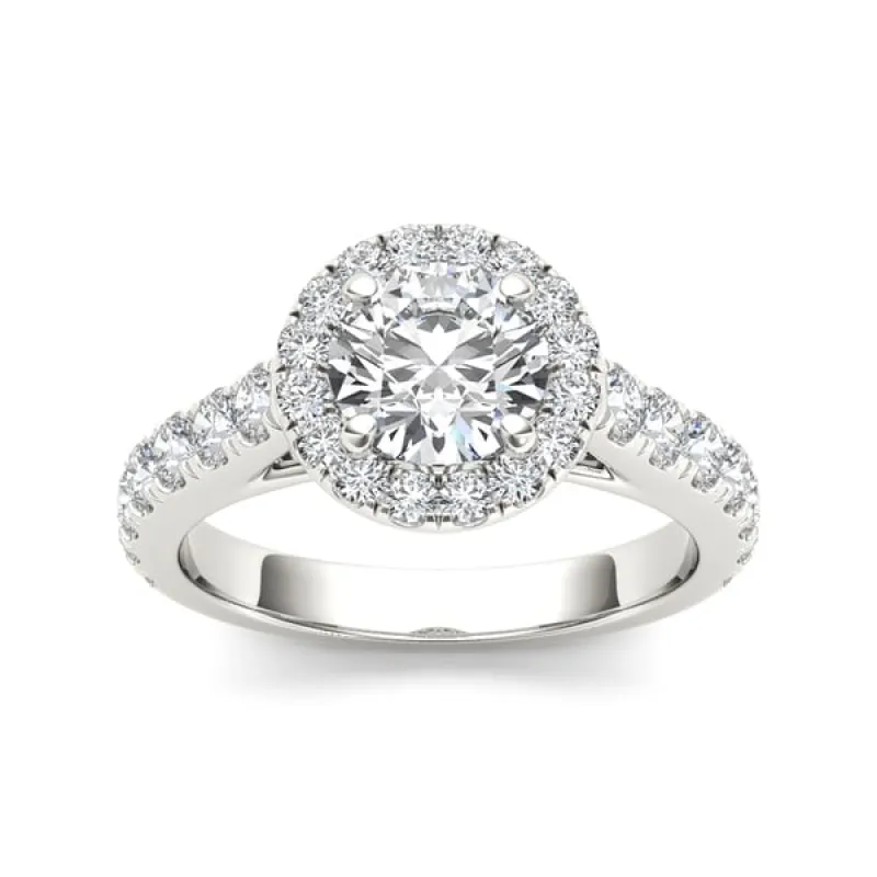 De Couer 14k White Gold 1 1/2ct TDW Diamond Halo Engagement Ring - White H-I sold by Zulily