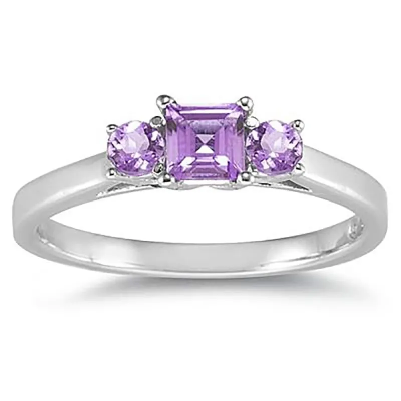 3 Stone Amethyst Ring 14K White Gold sold by Zulily