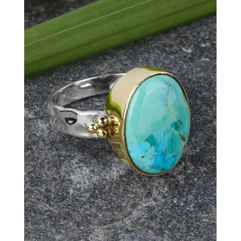 Sterling Silver Oval Shaped Blue Mohave Turquoise with Brass Accents sold by Zulily product image thumbnail 3