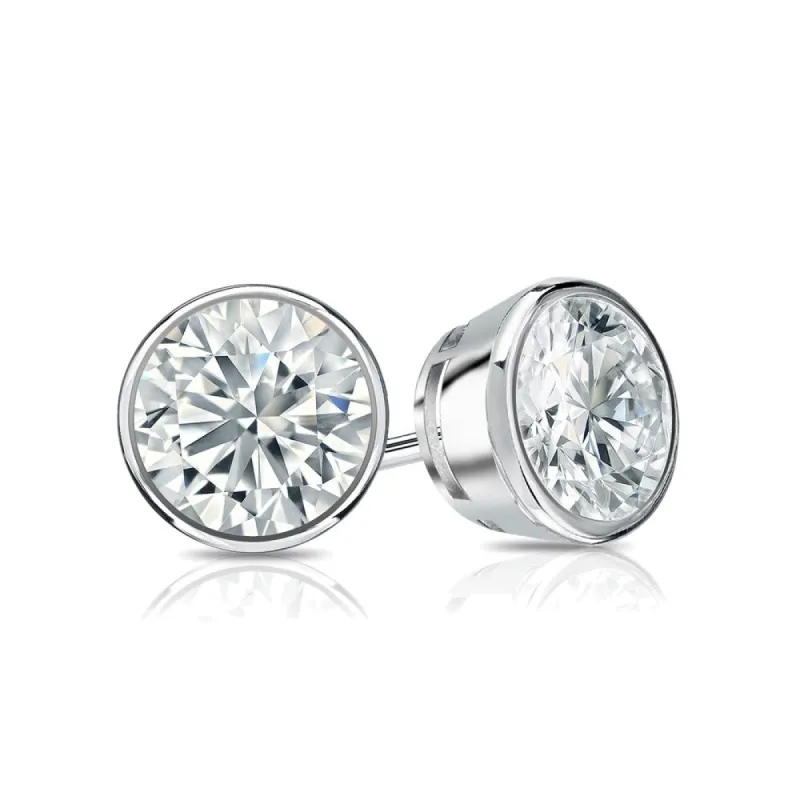 Auriya Platinum 2ctw Bezel-set Round Moissanite Stud Earrings - 6.5 mm, Push-Backs sold by Zulily