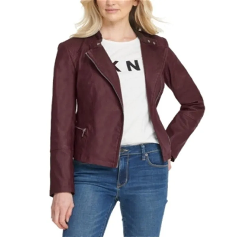 DKNY Women's Asymmetric Zip Crop Motorcycle Jacket Red Size X-Large sold by Zulily