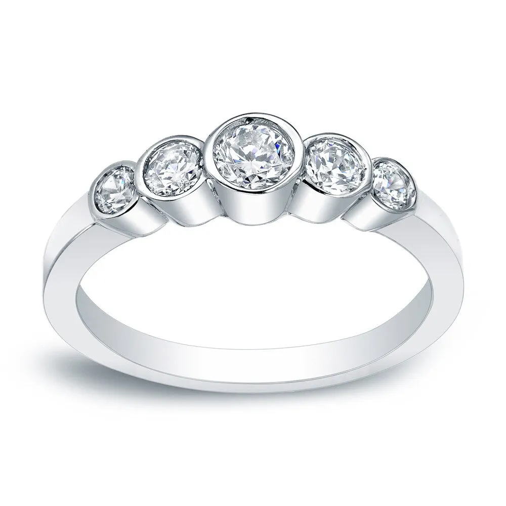 Auriya Platinum 1/2ct TDW Stackable 5-Stone Bezel Diamond Wedding Band sold by Zulily