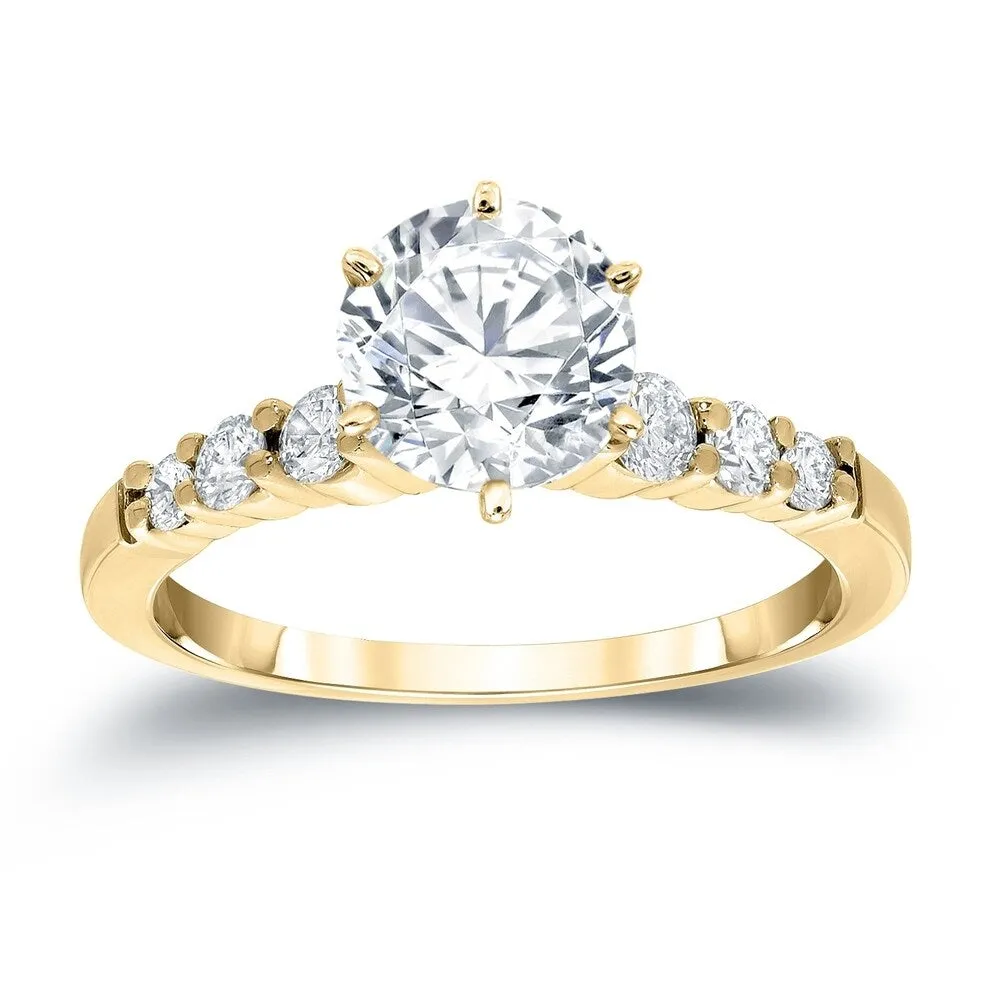 Auriya Classic 2 carat Round Moissanite and 1/3ct Side Stone Diamond Engagement Ring 14K Gold sold by Zulily product image thumbnail 2