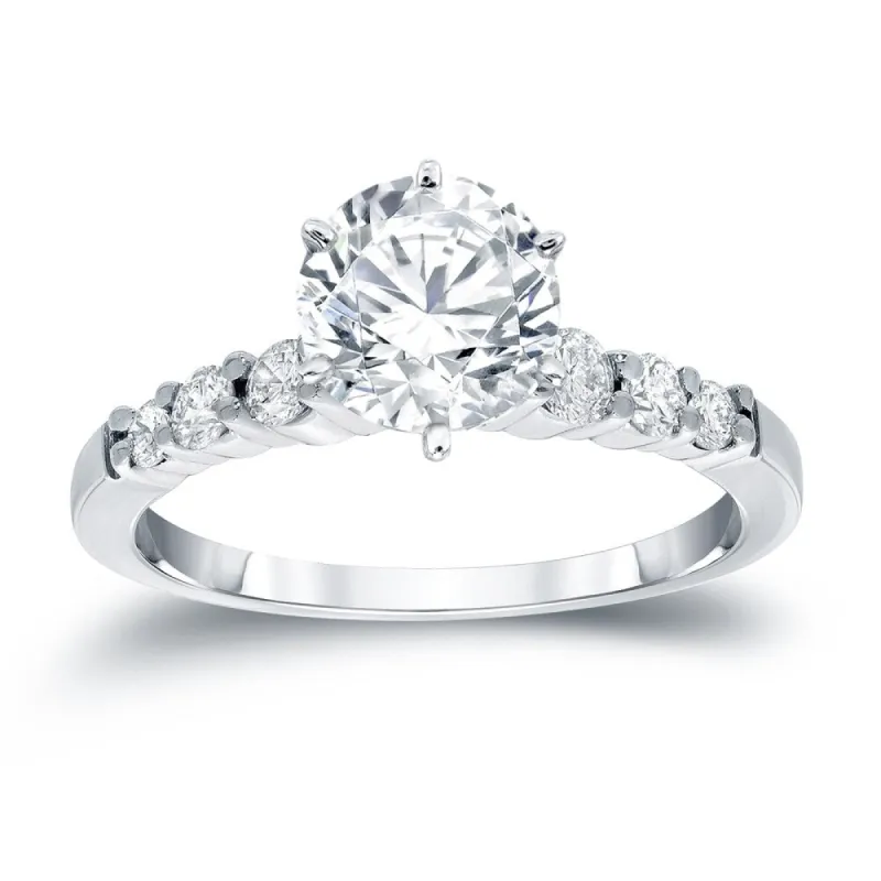 Auriya Classic 2 carat Round Moissanite and 1/3ct Side Stone Diamond Engagement Ring 14K Gold sold by Zulily