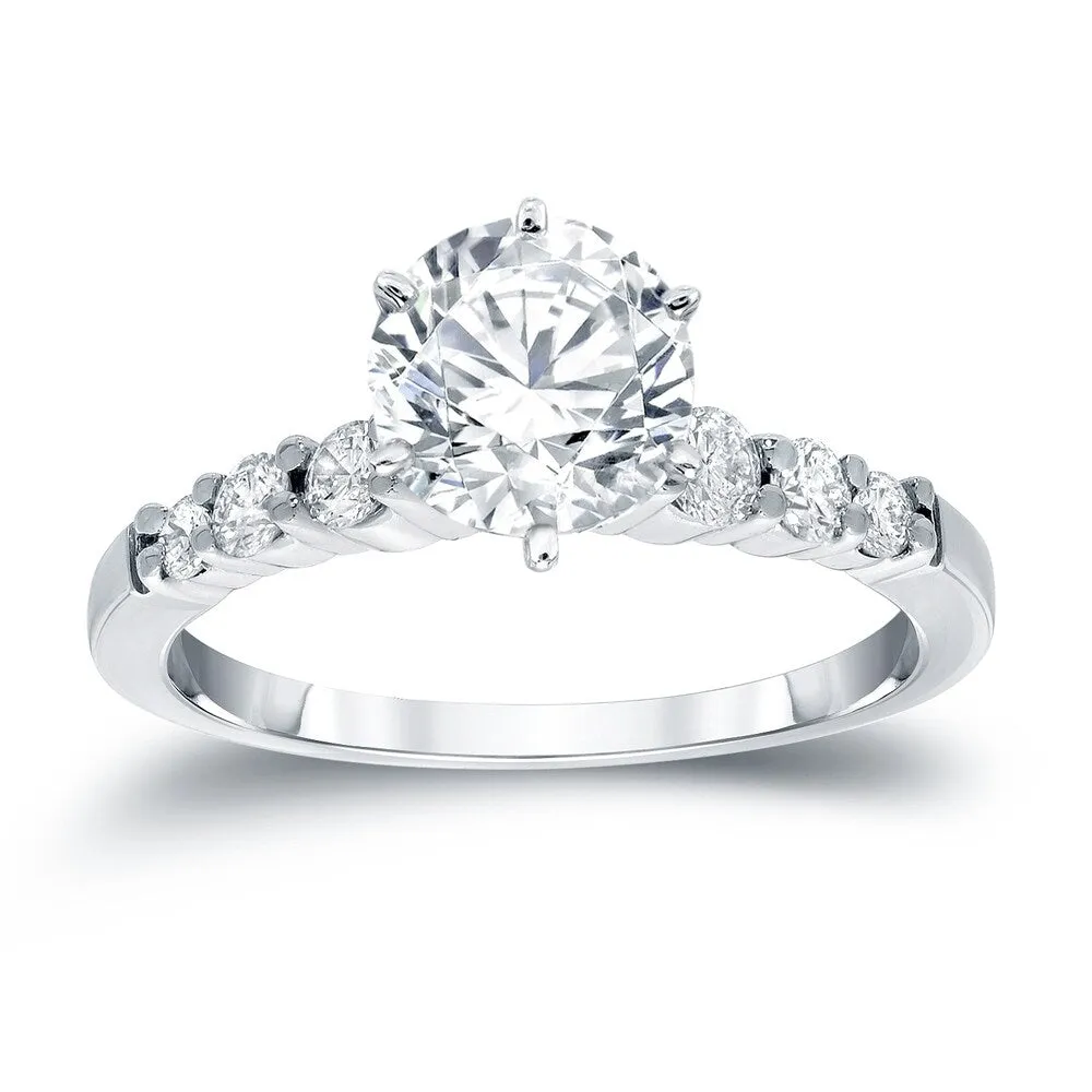 Auriya Classic 2 carat Round Moissanite and 1/3ct Side Stone Diamond Engagement Ring 14K Gold sold by Zulily