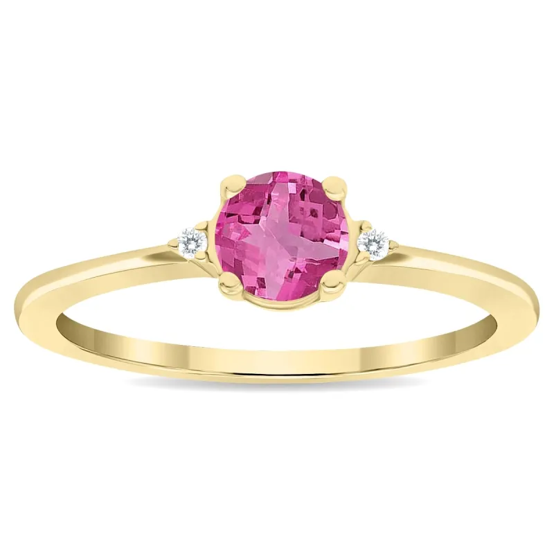 Women's Round Shaped Pink Topaz and Diamond Classic Band in 10K Yellow Gold sold by Zulily