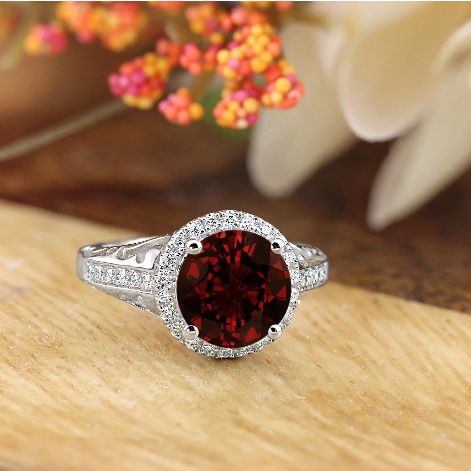 Auriya 2 5/8ct Fancy Round Garnet Gemstone and Halo Diamond Engagement Ring 1/5ctw 14k Gold sold by Zulily