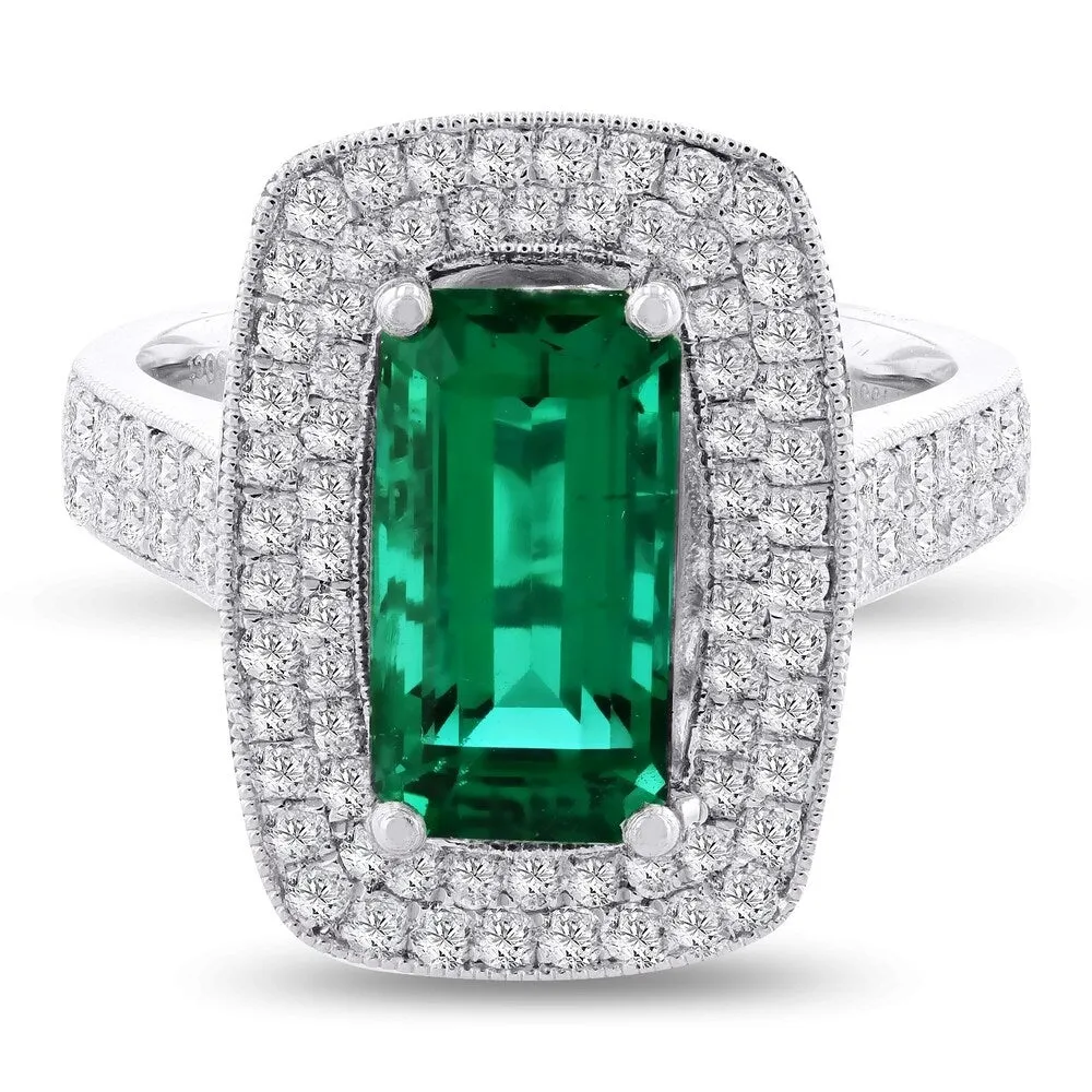 Auriya Platinum Vintage 3ct Emerald-Cut Emerald and 3/4ct TDW Diamond Halo Engagement Ring sold by Zulily product image thumbnail 2