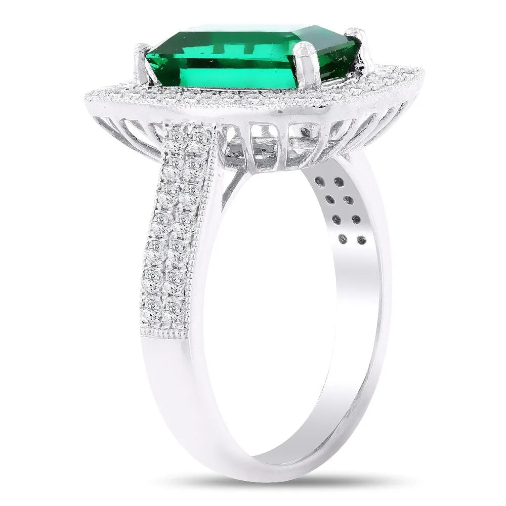 Auriya Platinum Vintage 3ct Emerald-Cut Emerald and 3/4ct TDW Diamond Halo Engagement Ring sold by Zulily product image thumbnail 3