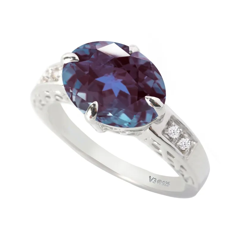 Sterling Silver with Color Changing Alexandrite and White Diamond Vintage Ring sold by Zulily