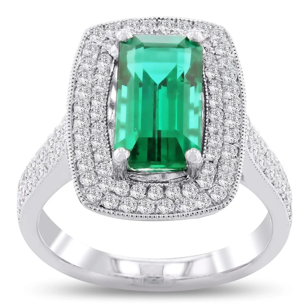 Auriya Platinum Vintage 3ct Emerald-Cut Emerald and 3/4ct TDW Diamond Halo Engagement Ring sold by Zulily