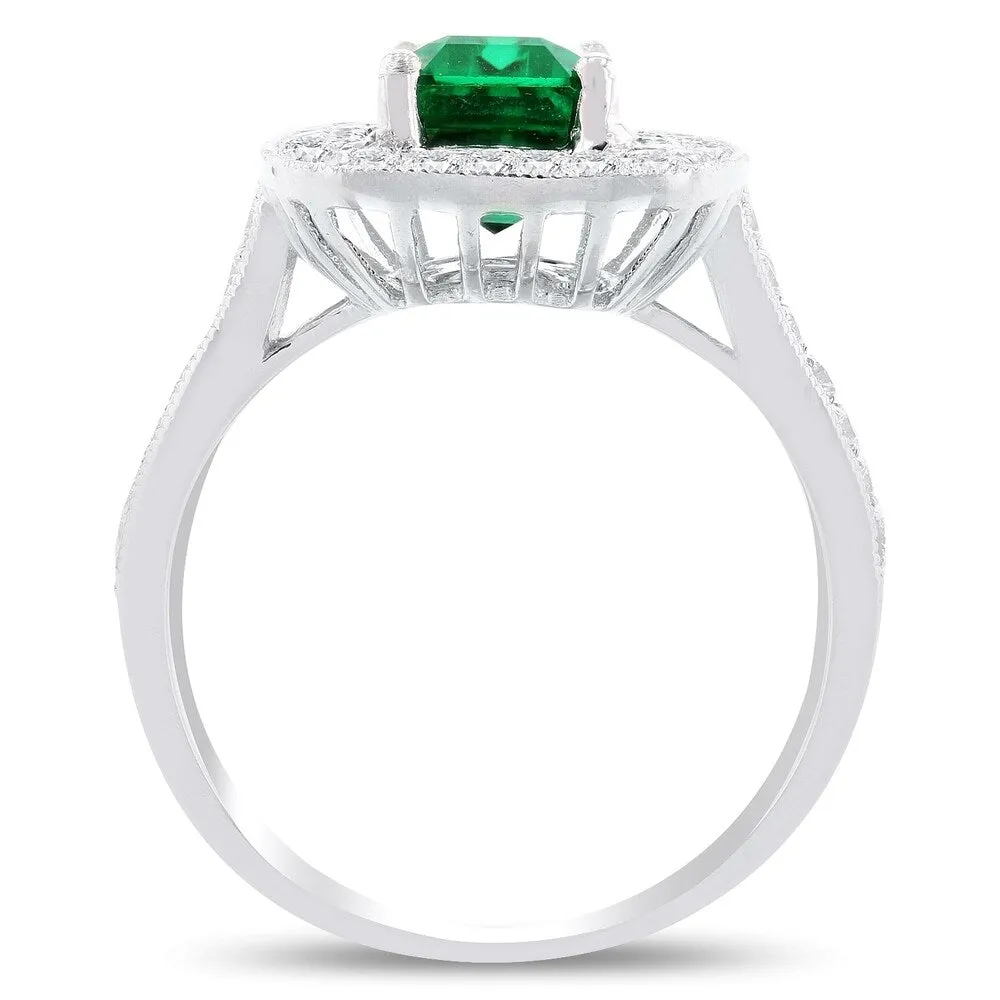 Auriya Platinum Vintage 3ct Emerald-Cut Emerald and 3/4ct TDW Diamond Halo Engagement Ring sold by Zulily product image thumbnail 4