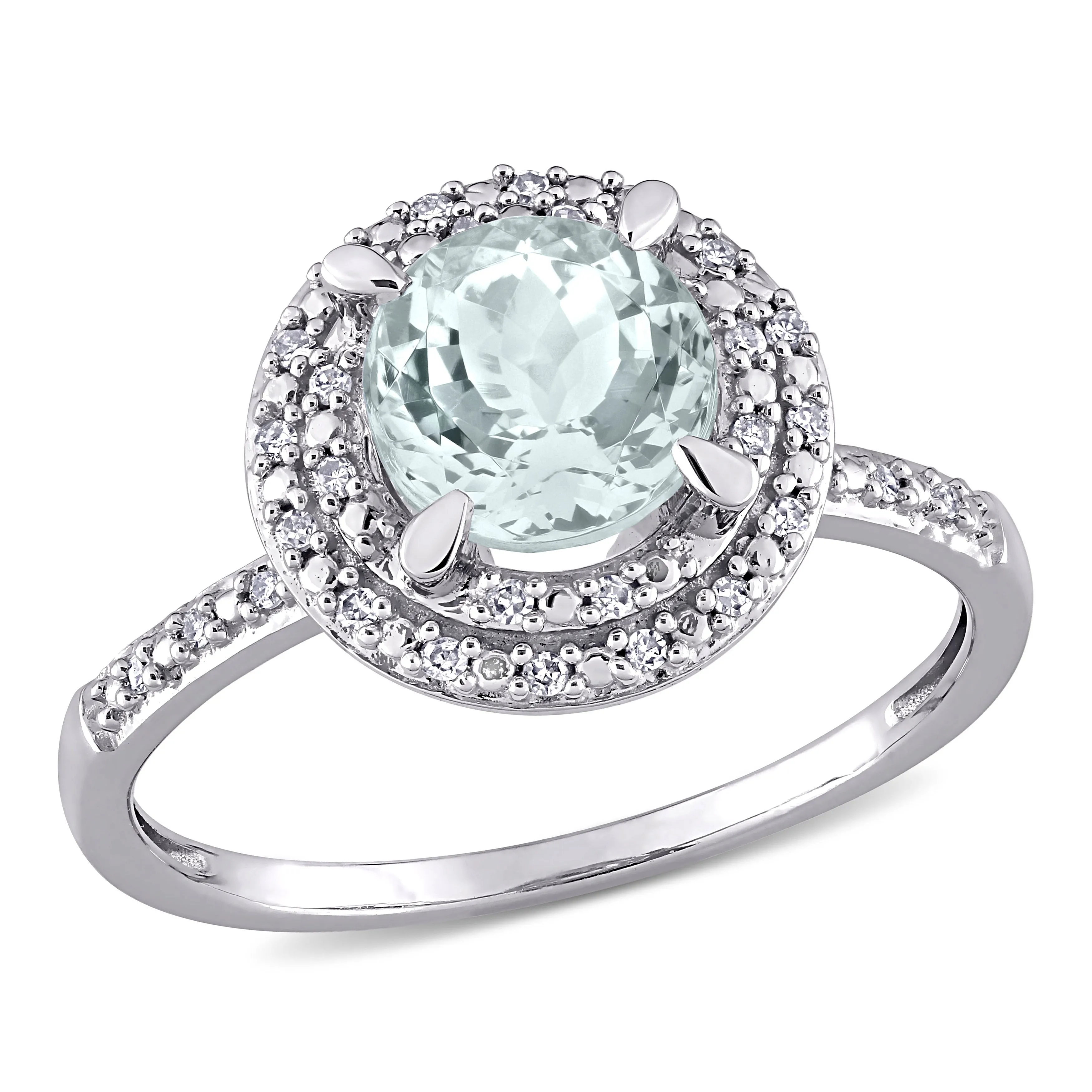 Miadora 1 1/7ct TGW Aquamarine and 1/10ct TW Diamond Halo Engagement Ring in 10k White Gold sold by Zulily