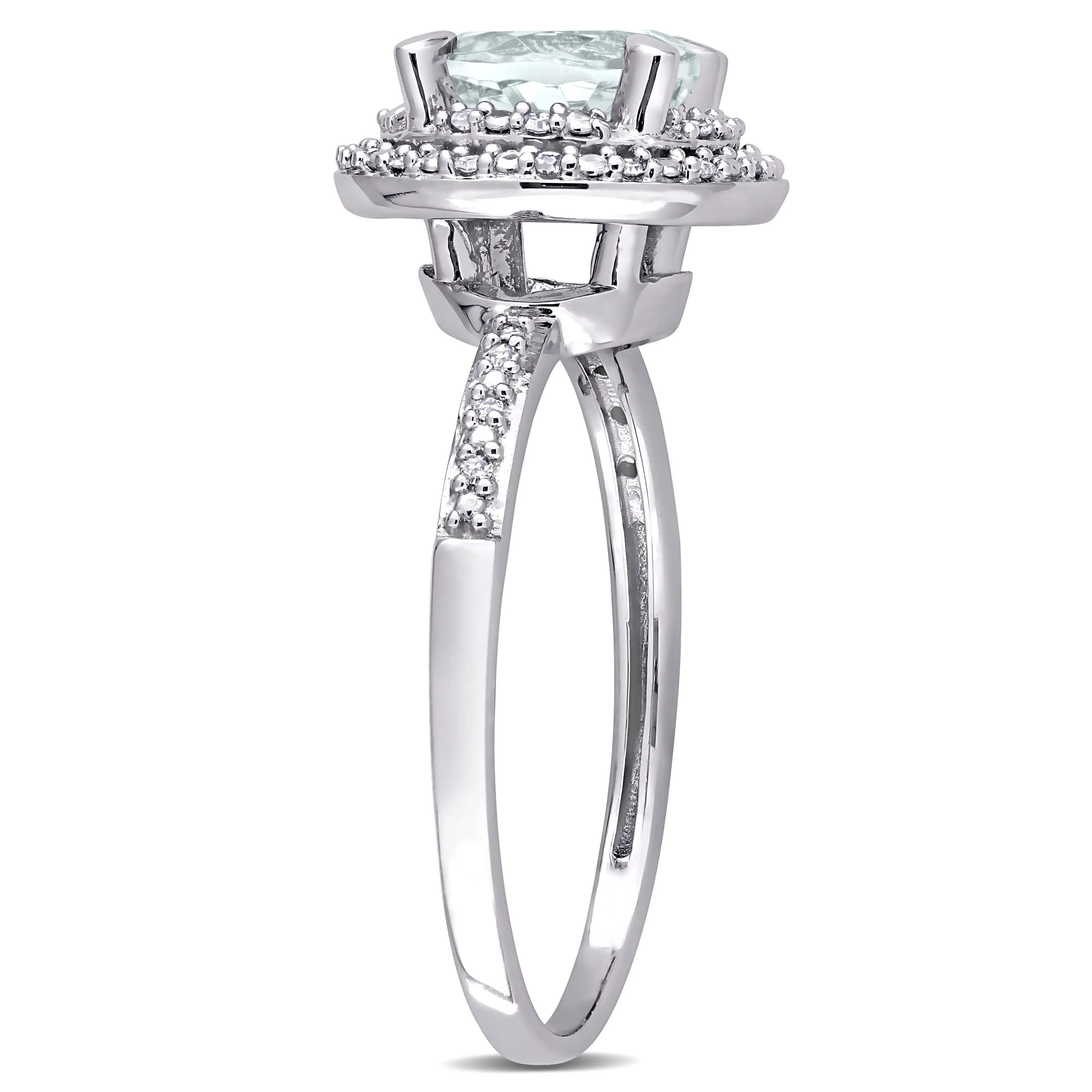 Miadora 1 1/7ct TGW Aquamarine and 1/10ct TW Diamond Halo Engagement Ring in 10k White Gold sold by Zulily product image thumbnail 2