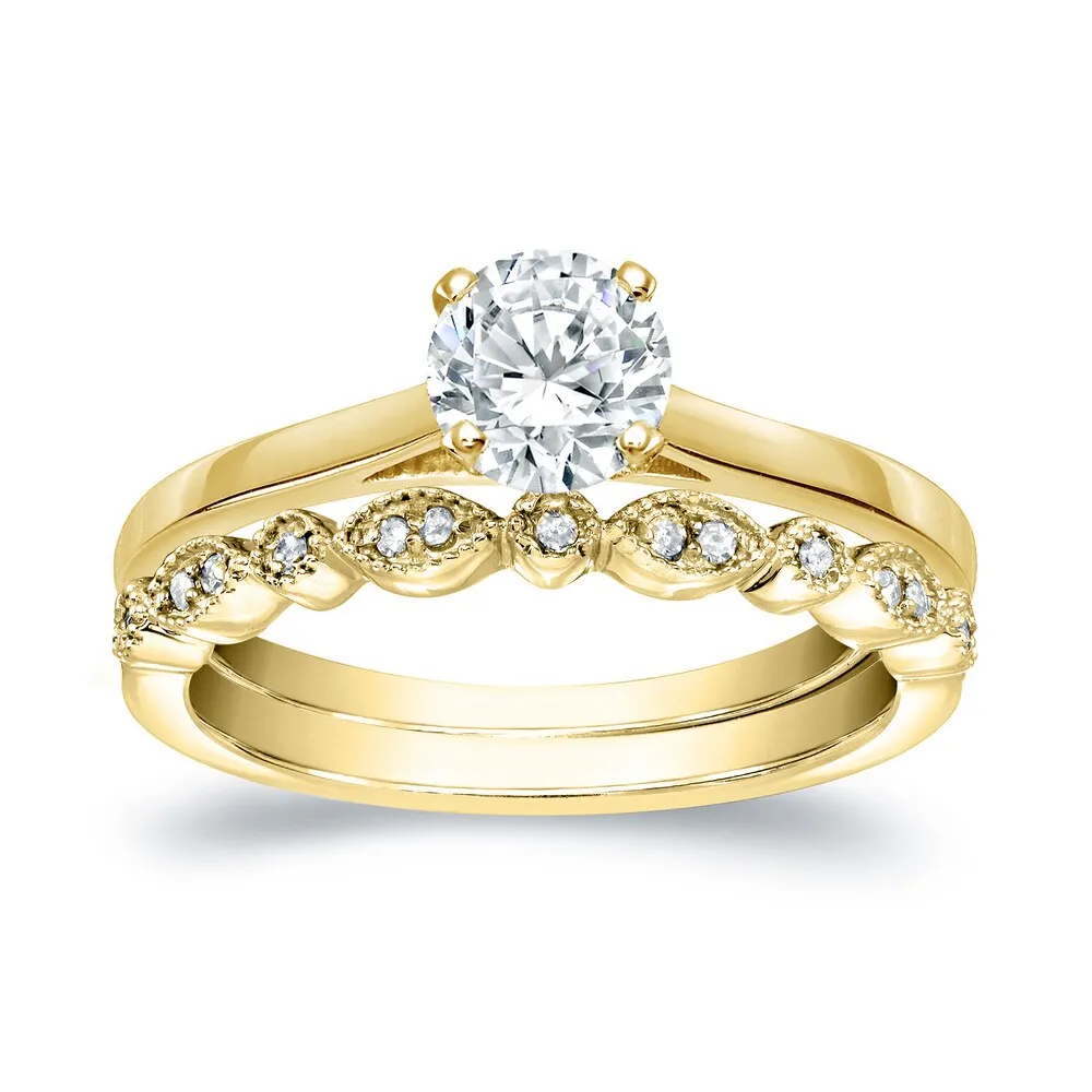 Auriya 14k Gold 2/3ctw Vintage Round Solitaire Diamond Engagement Ring Set sold by Zulily product image thumbnail 3