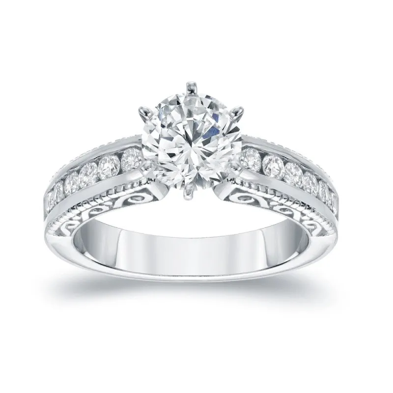 Auriya Vintage Round 1 1/5ct Moissanite and 1/3ctw Diamond Engagement Ring 14K Gold sold by Zulily