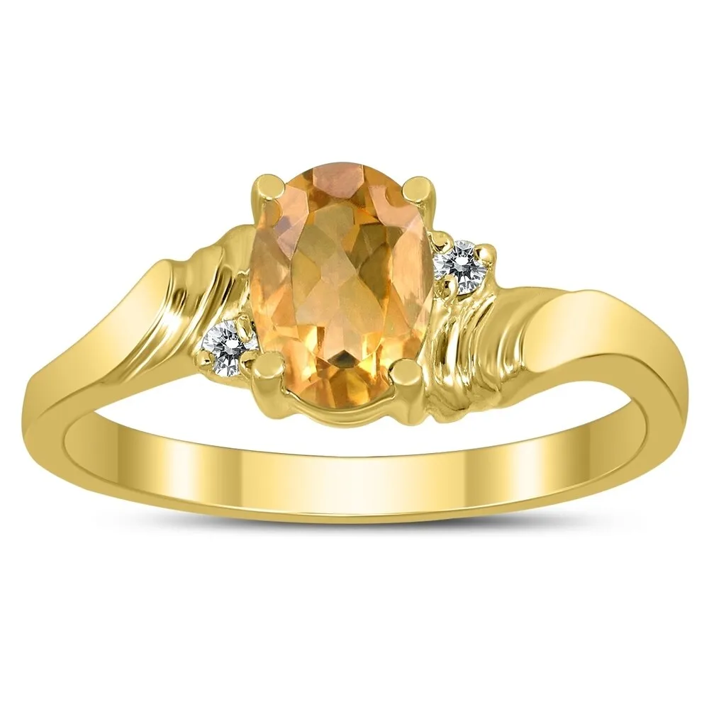 7X5MM Citrine and Diamond Wave Ring in 10K Yellow Gold sold by Zulily
