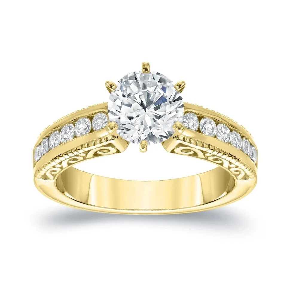 Auriya Vintage Round 1 1/5ct Moissanite and 1/3ctw Diamond Engagement Ring 14K Gold sold by Zulily product image thumbnail 2