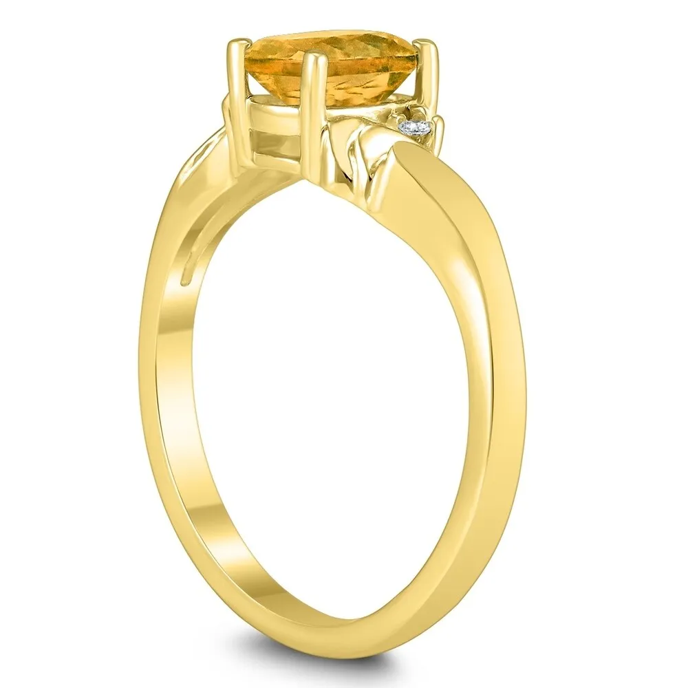 7X5MM Citrine and Diamond Wave Ring in 10K Yellow Gold sold by Zulily product image thumbnail 2