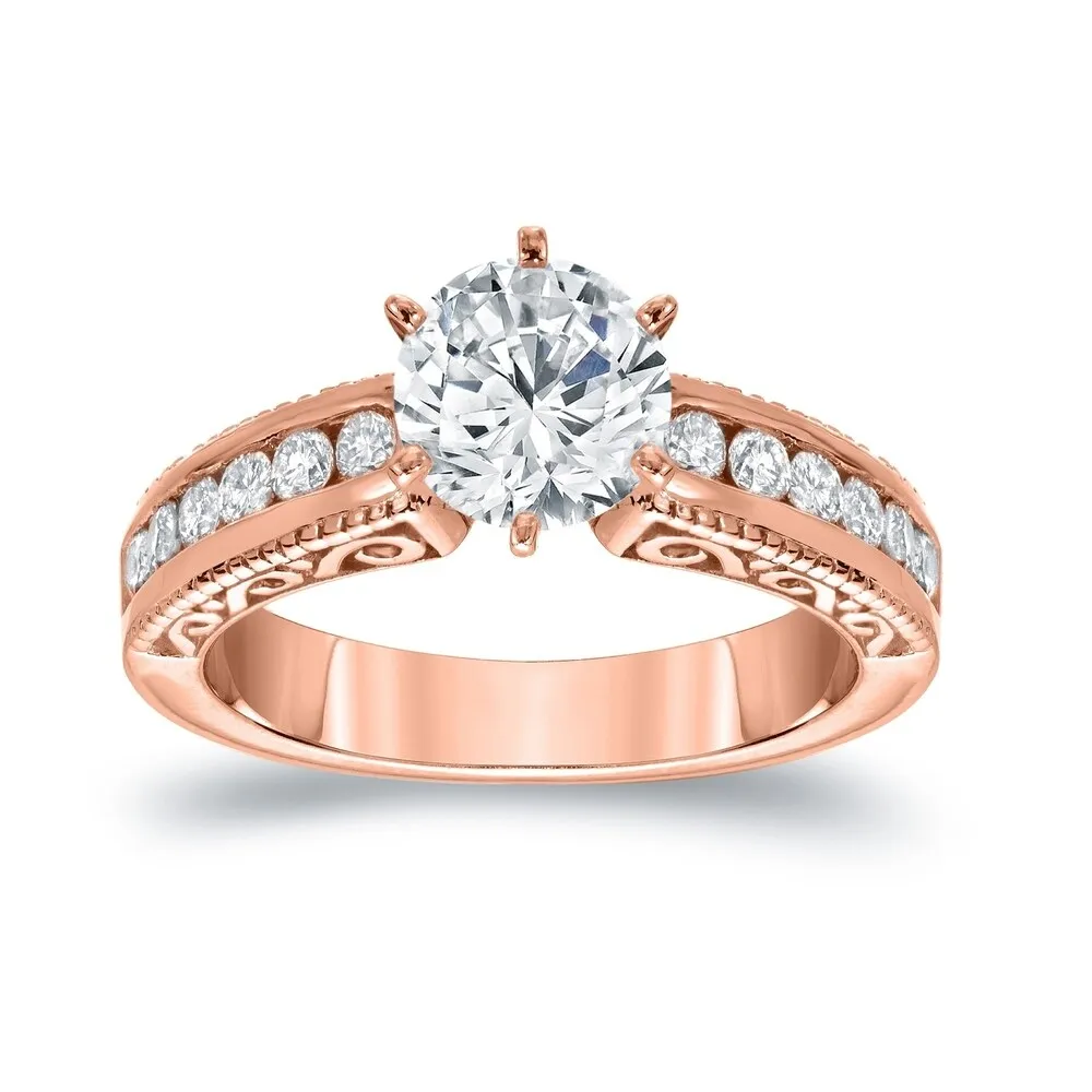 Auriya Vintage Round 1 1/5ct Moissanite and 1/3ctw Diamond Engagement Ring 14K Gold sold by Zulily product image thumbnail 3