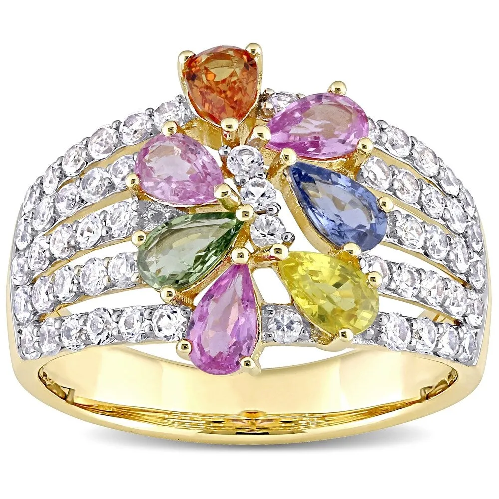 Miadora 14k Yellow Gold Pear-Cut Multi-Color Sapphire Cluster Statement Ring sold by Zulily product image thumbnail 2