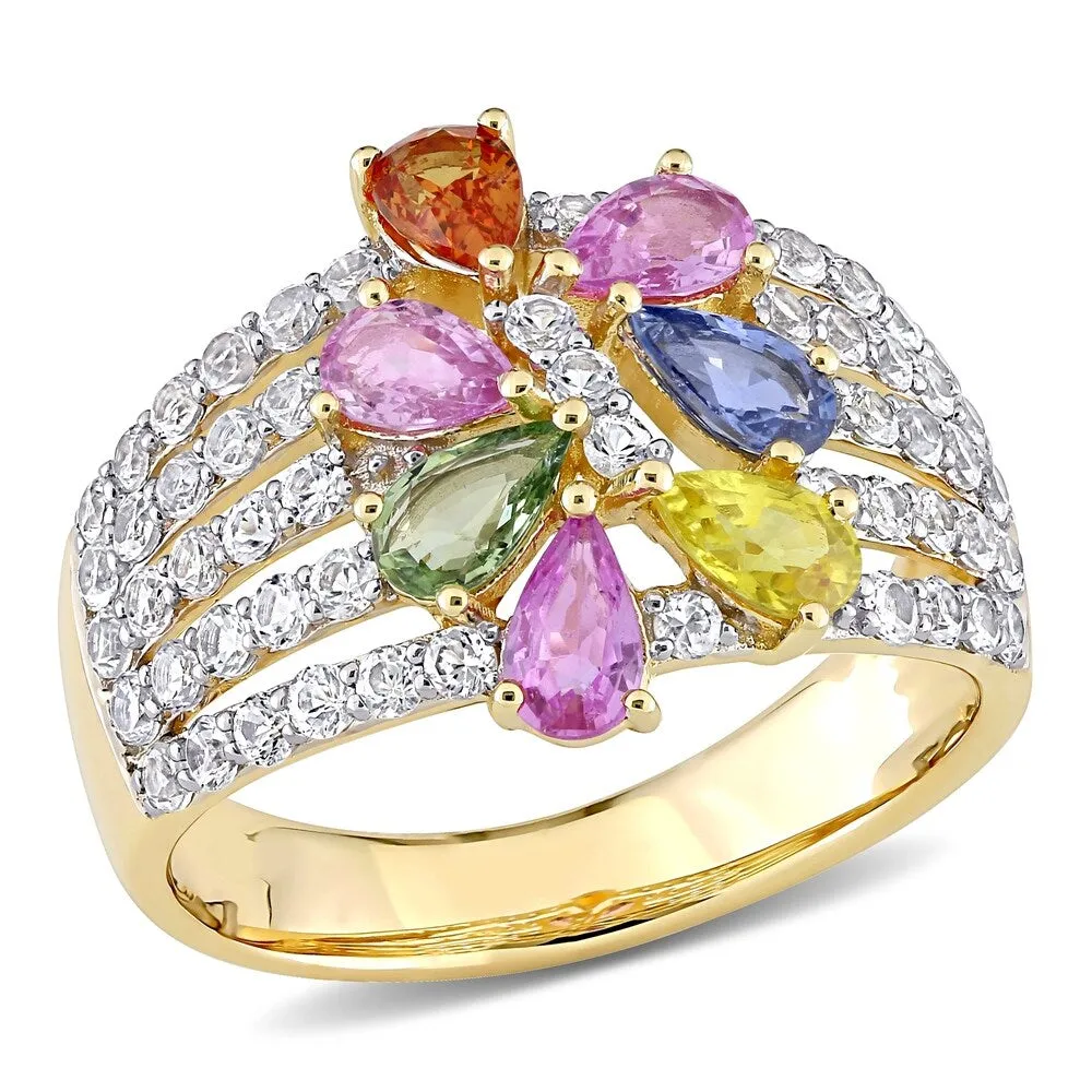 Miadora 14k Yellow Gold Pear-Cut Multi-Color Sapphire Cluster Statement Ring sold by Zulily