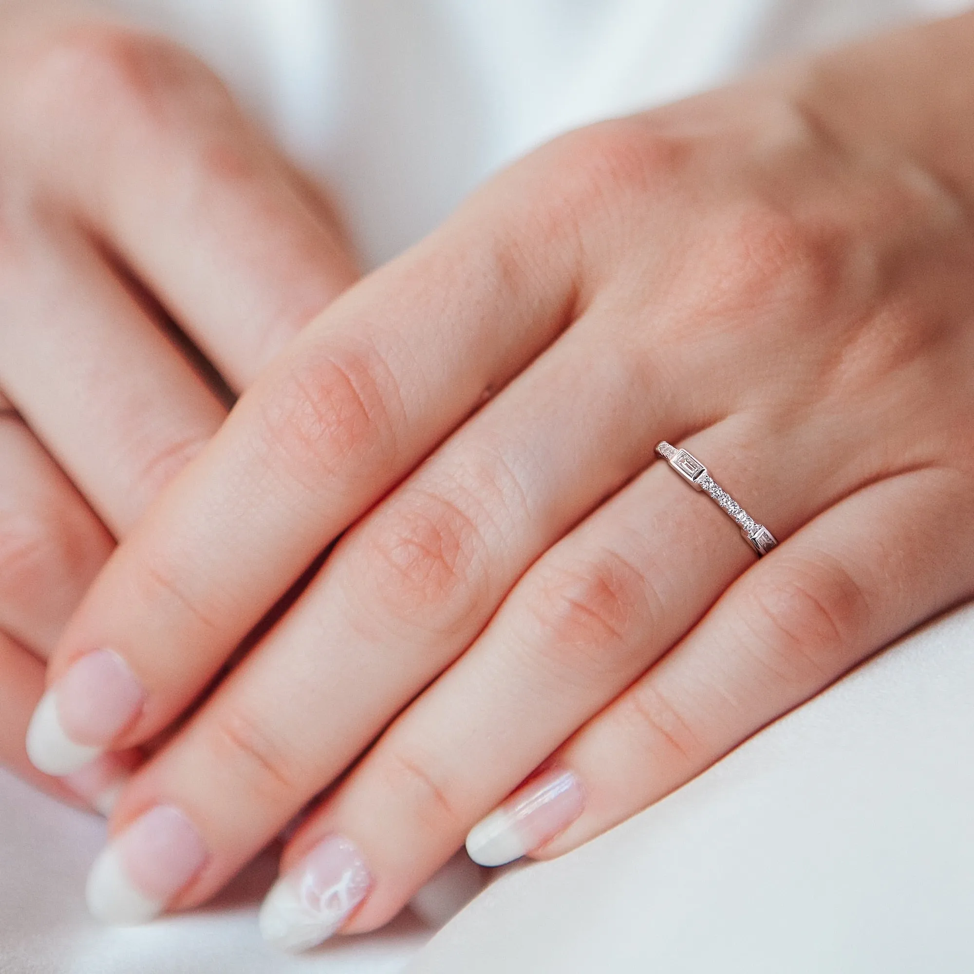 Miadora 1/4ct TW Parallel Baguette and Round Diamonds Semi-Eternity Ring in 14k White Gold sold by Zulily product image thumbnail 5