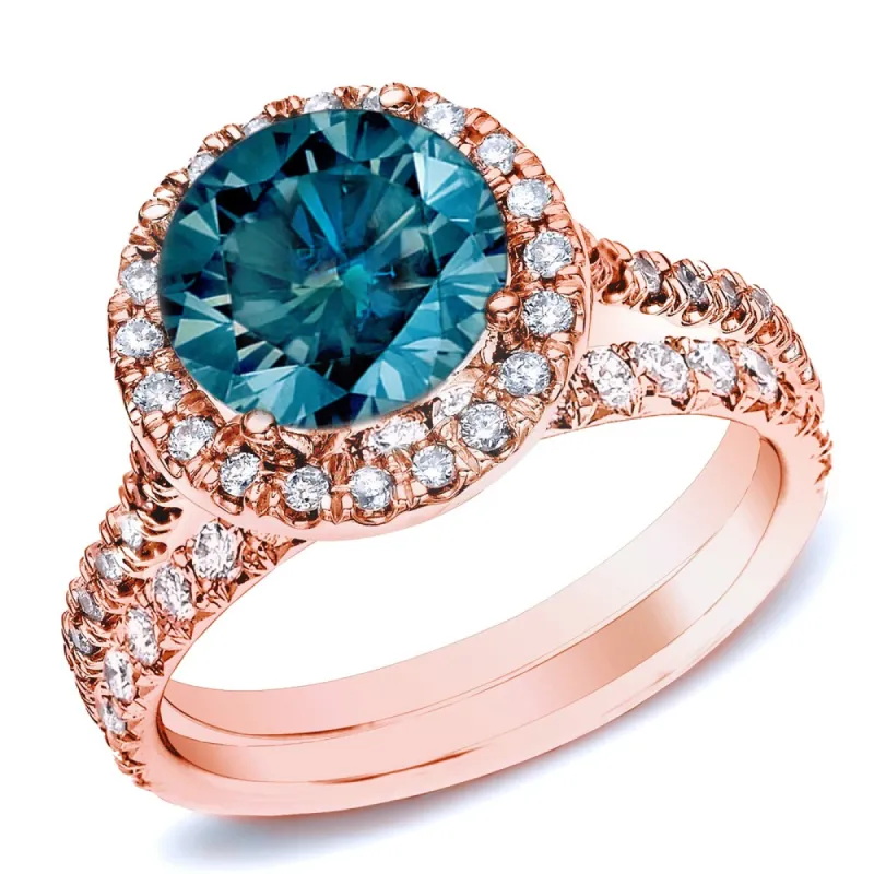 Auriya 14k Rose Gold 1ctw Round Blue Diamond Halo Engagement Ring Set sold by Zulily