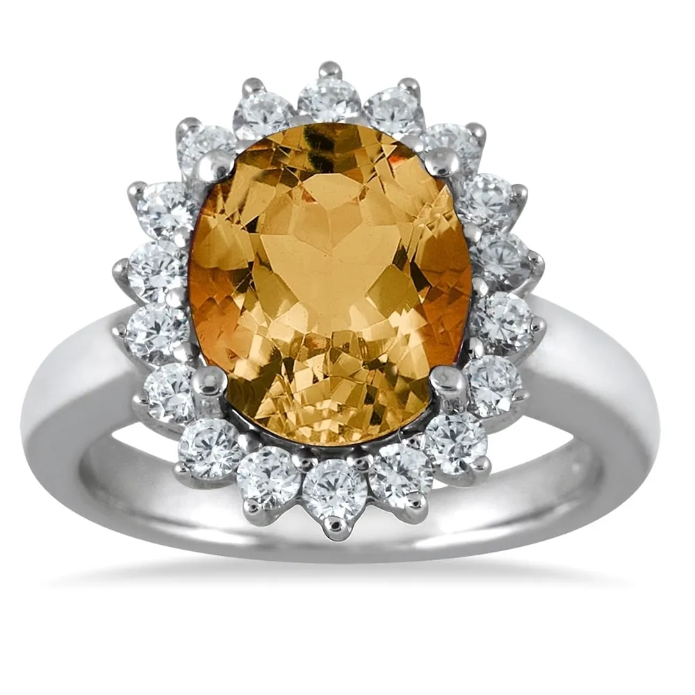 4 Carat Citrine and Diamond Ring in 14K White Gold sold by Zulily